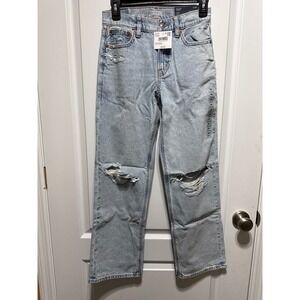 NEW American Eagle Outfitters High Rise Straight Jeans Light Wash Ripped Size 00